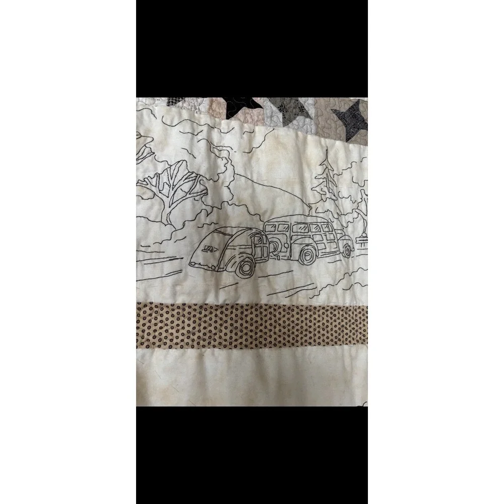 Vintage Handmade Quilted And Embroidered Route 66 Motorcycle Automobile Quilt